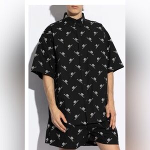 Balenciaga Black Logo All-Over Short Sleeve Shirt